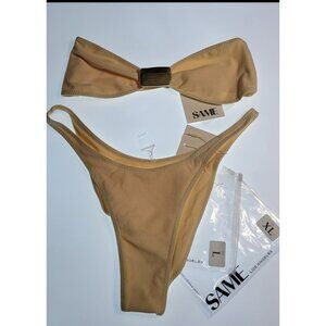SAME Los Angeles Bandeau Bikini Nude Tan Top XL Bottom L New No Tags